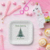 Moderne kerstboom, gepersonaliseerd groen wit papieren bordje (Feest)