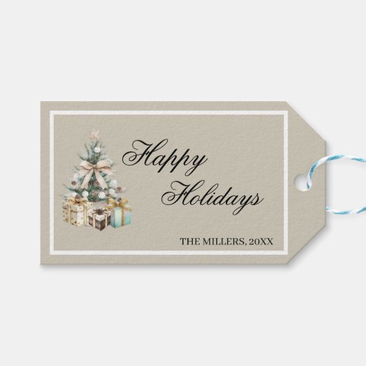 Moderne Kerstboom Geschenkentas Cadeaulabel (Voorkant (Horizontaal))