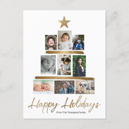 Moderne kerstboom Gouden Schrift Gezinsfoto's Feestdagenkaart