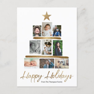 Moderne kerstboom Gouden Schrift Gezinsfoto's Feestdagenkaart