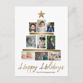 Moderne kerstboom Gouden Schrift Gezinsfoto's Feestdagenkaart