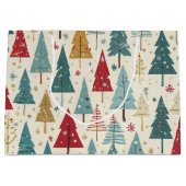 Moderne Kerstboom Groen Blauw Rood Goud Patroon Groot Cadeauzakje (Voorkant)