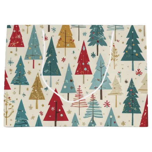 Moderne Kerstboom Groen Blauw Rood Goud Patroon Groot Cadeauzakje (Voorkant)