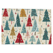 Moderne Kerstboom Groen Blauw Rood Goud Patroon Groot Cadeauzakje (Achterkant)