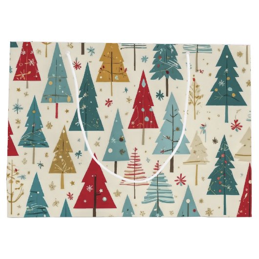 Moderne Kerstboom Groen Blauw Rood Goud Patroon Groot Cadeauzakje (Achterkant)
