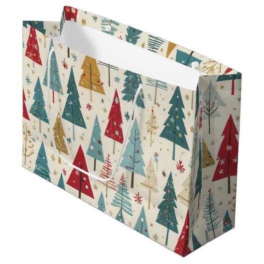 Moderne Kerstboom Groen Blauw Rood Goud Patroon Groot Cadeauzakje (Voorkant Gekanteld)