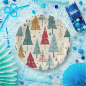 Moderne Kerstboom Groen Blauw Rood Goud Patroon Papieren Bordje (Feest)