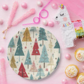 Moderne Kerstboom Groen Blauw Rood Goud Patroon Papieren Bordje (Feest)