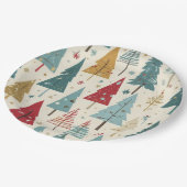 Moderne Kerstboom Groen Blauw Rood Goud Patroon Papieren Bordje (Gekanteld)