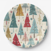 Moderne Kerstboom Groen Blauw Rood Goud Patroon Papieren Bordje (Voorkant)