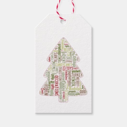 Moderne kerstboom groen en rood cadeaulabel (Voorkant)