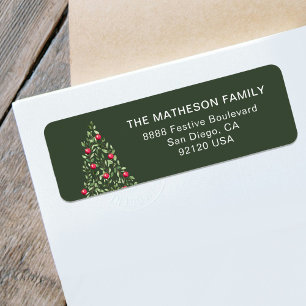 Moderne kerstboom groen rood elegante familie etiket