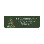 Moderne kerstboom groen rood elegante familie etiket (Voorkant)