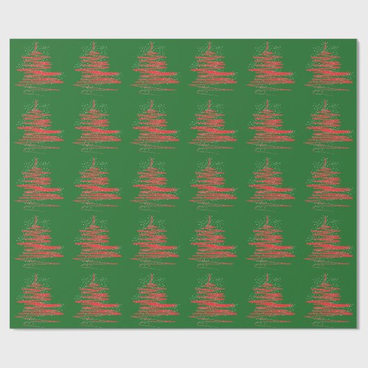 Moderne kerstboom - groen-rood omslagpapier cadeaupapier (Vlak)