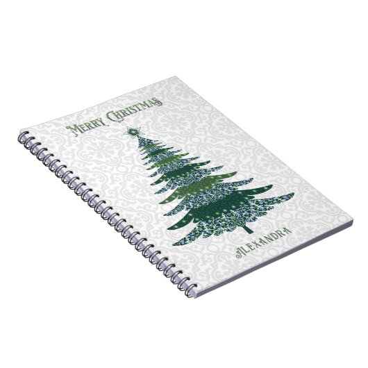 Moderne kerstboom Groen Wit Gepersonaliseerd Notitieboek (Rechterzijde)