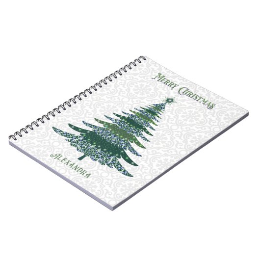 Moderne kerstboom Groen Wit Gepersonaliseerd Notitieboek (Linkerzijde)