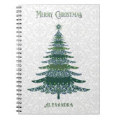 Moderne kerstboom Groen Wit Gepersonaliseerd Notitieboek (Voorkant)