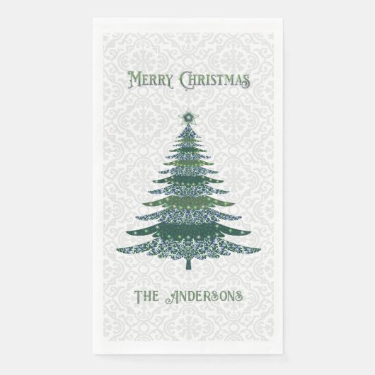 Moderne kerstboom Groen Wit Gepersonaliseerd Servet (Voorkant)