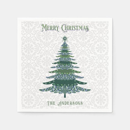 Moderne kerstboom Groen Wit Gepersonaliseerd Servet (Voorkant)