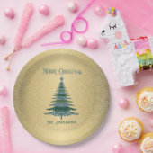 Moderne Kerstboom Groene Gouden Naam Ornamenten Papieren Bordje (Feest)