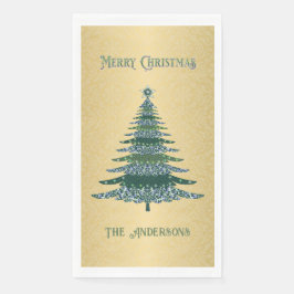 Moderne Kerstboom Groene Gouden Naam Ornamenten Servet