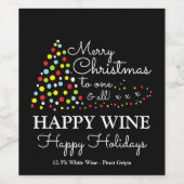 Moderne kerstboom, Happy Wine Prettige feestdagen  Wijn Etiket (Enkel label)