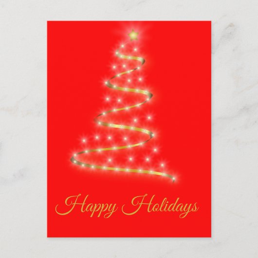 Moderne kerstboom in helder rood feestdagenkaart (Voorkant)