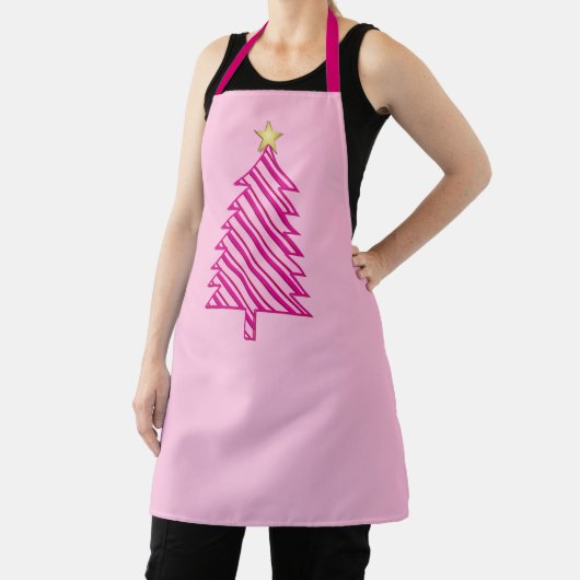 Moderne kerstboom in roze pepermuntstrepen schort (Insitu)