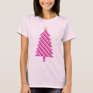 Moderne kerstboom in roze pepermuntstrepen t-shirt