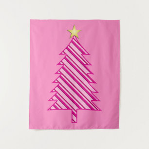 Moderne kerstboom in roze pepermuntstrepen wandkleed
