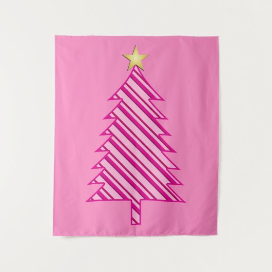 Moderne kerstboom in roze pepermuntstrepen wandkleed (Voorkant)