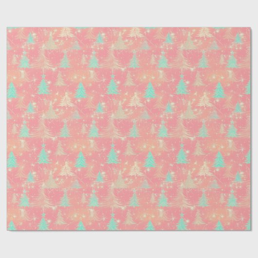 Moderne kerstboom licht roze cadeaupapier (Vlak)