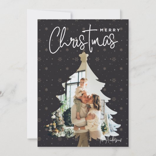 Moderne Kerstboom Lijst 1 Foto Vakantie Kaart (Voorkant)