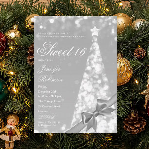 Moderne Kerstboom Lint Sweet 16 Verjaardagsfeest Kaart