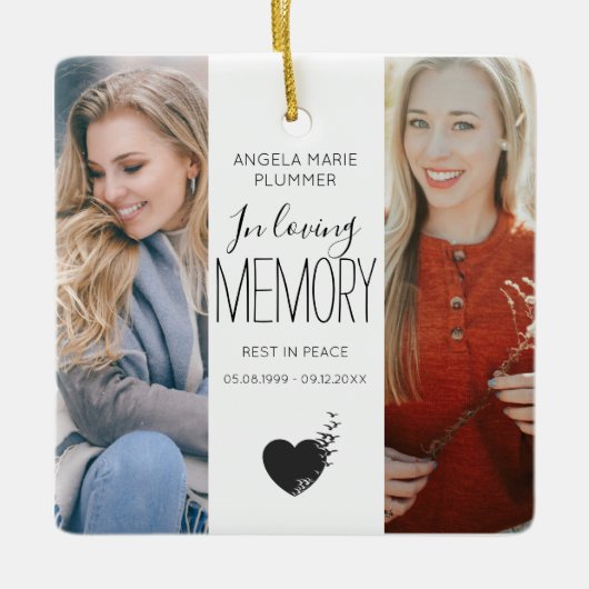 Moderne kerstboom met 2 foto's ter nagedachtenis keramisch ornament (Voorkant)