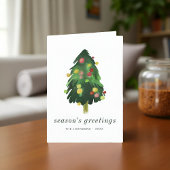 Moderne kerstboom met elegante Waterverf Feestdagen Kaart