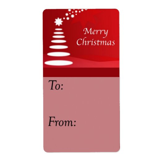 Moderne kerstboom met rood cadeau-Label Etiket (Voorkant)