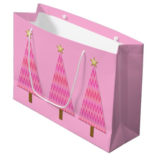 Moderne kerstboom met roze en koraalbaars large cadeautasje (Voorkant Gekanteld)