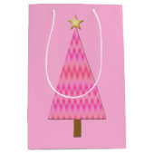 Moderne kerstboom met roze en koraalbaars medium cadeauzakje (Voorkant)