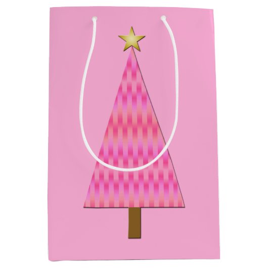 Moderne kerstboom met roze en koraalbaars medium cadeauzakje (Voorkant)