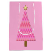 Moderne kerstboom met roze en koraalbaars medium cadeauzakje (Achterkant)