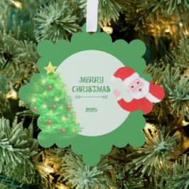moderne kerstboom met Santa op een groene achtergr Ornament Kaart