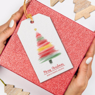 Moderne kerstboom met Waterverf Cadeaulabel