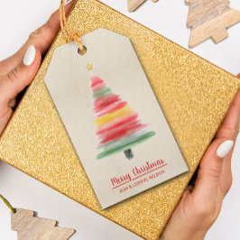Moderne kerstboom met Waterverf Cadeaulabel