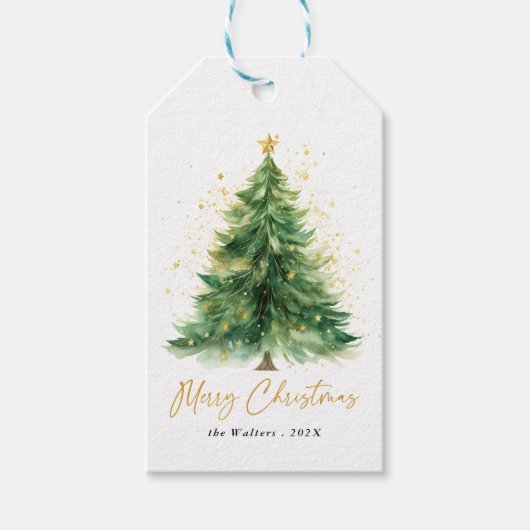 Moderne kerstboom met Waterverf Cadeaulabel (Voorkant)