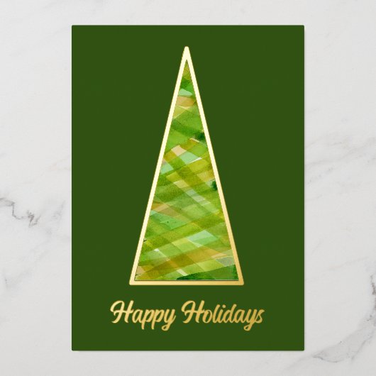 Moderne kerstboom met Waterverf Folie Feestdagenkaart (Voorkant)