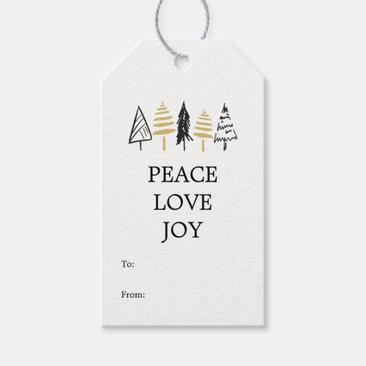 Moderne kerstboom met zwarte en gouden liefde cadeaulabel (Voorkant)