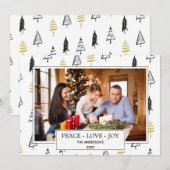 Moderne kerstboom met zwarte en gouden liefde feestdagenkaart (Voorkant / Achterkant)