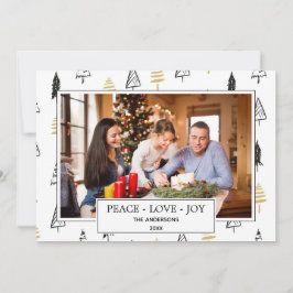 Moderne kerstboom met zwarte en gouden liefde feestdagenkaart