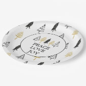 Moderne kerstboom met zwarte en gouden liefde papieren bordje (Gekanteld)